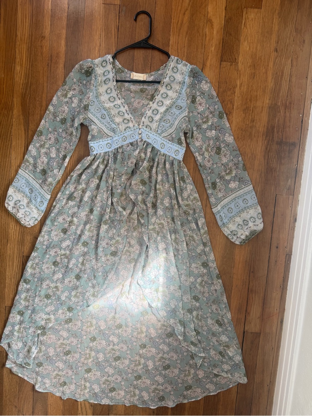 Altar'd State Sheer Floral High Low Maxi Dress Duster Cardigan Blue Green Boho